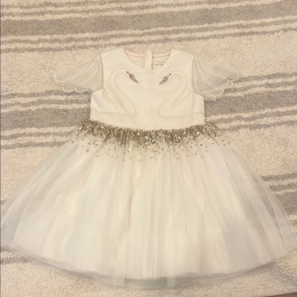 Mini Boden White Swan Dress